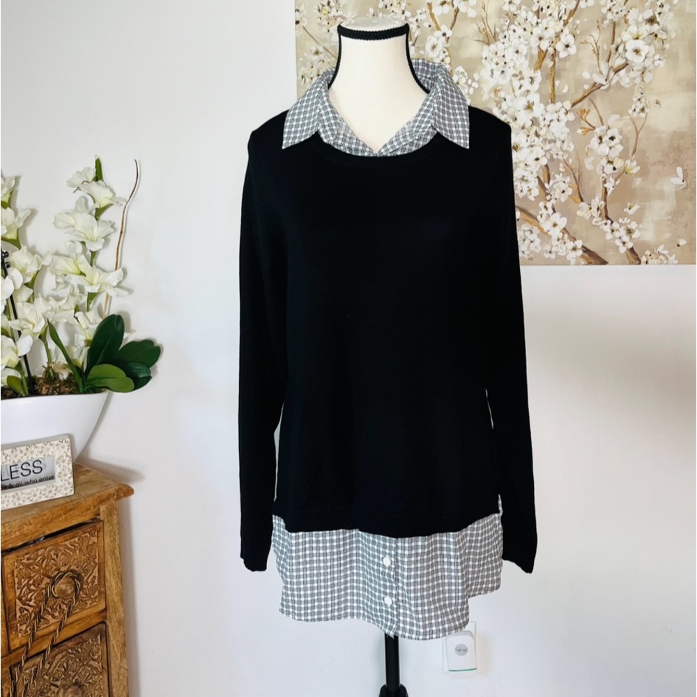 ADRIANNA PAPELL LONG SLEEVE LAYERED SWEATER SIZE M COLOR BLACK AND WHITE NWT